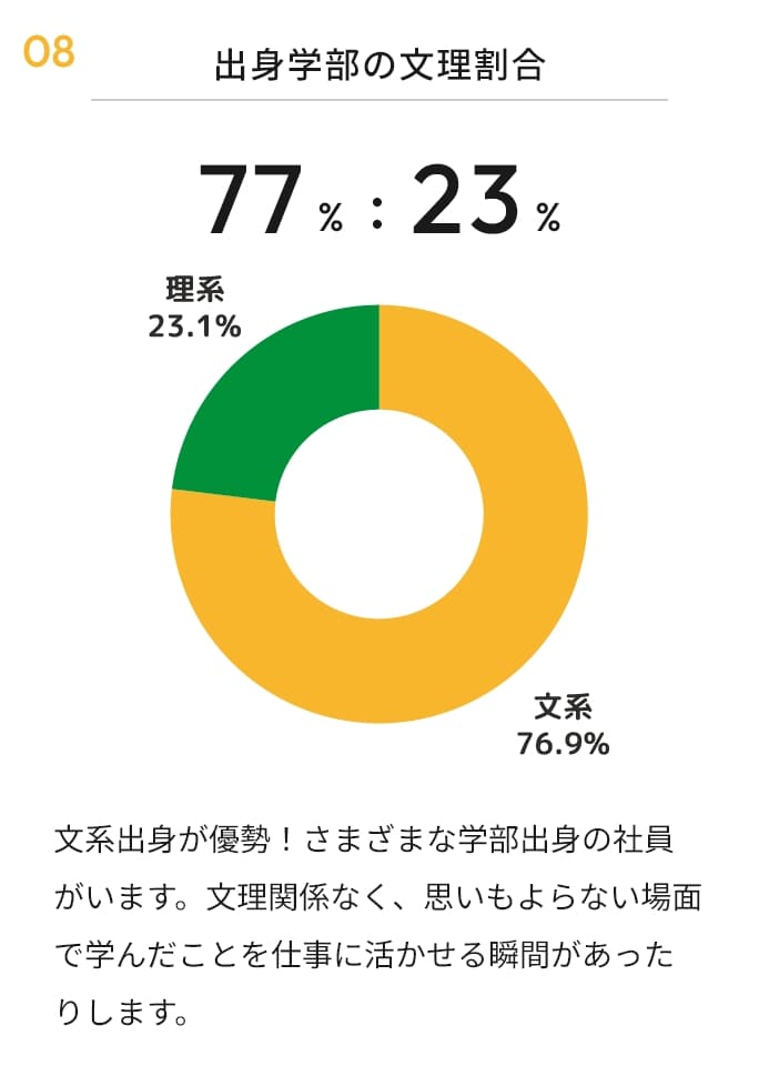 出身学部の文理割合 77%:23%